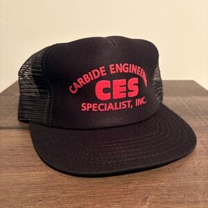 Vintage Carbide Engineering CES Trucker‎ Hat Black Red Made in USA Snapback